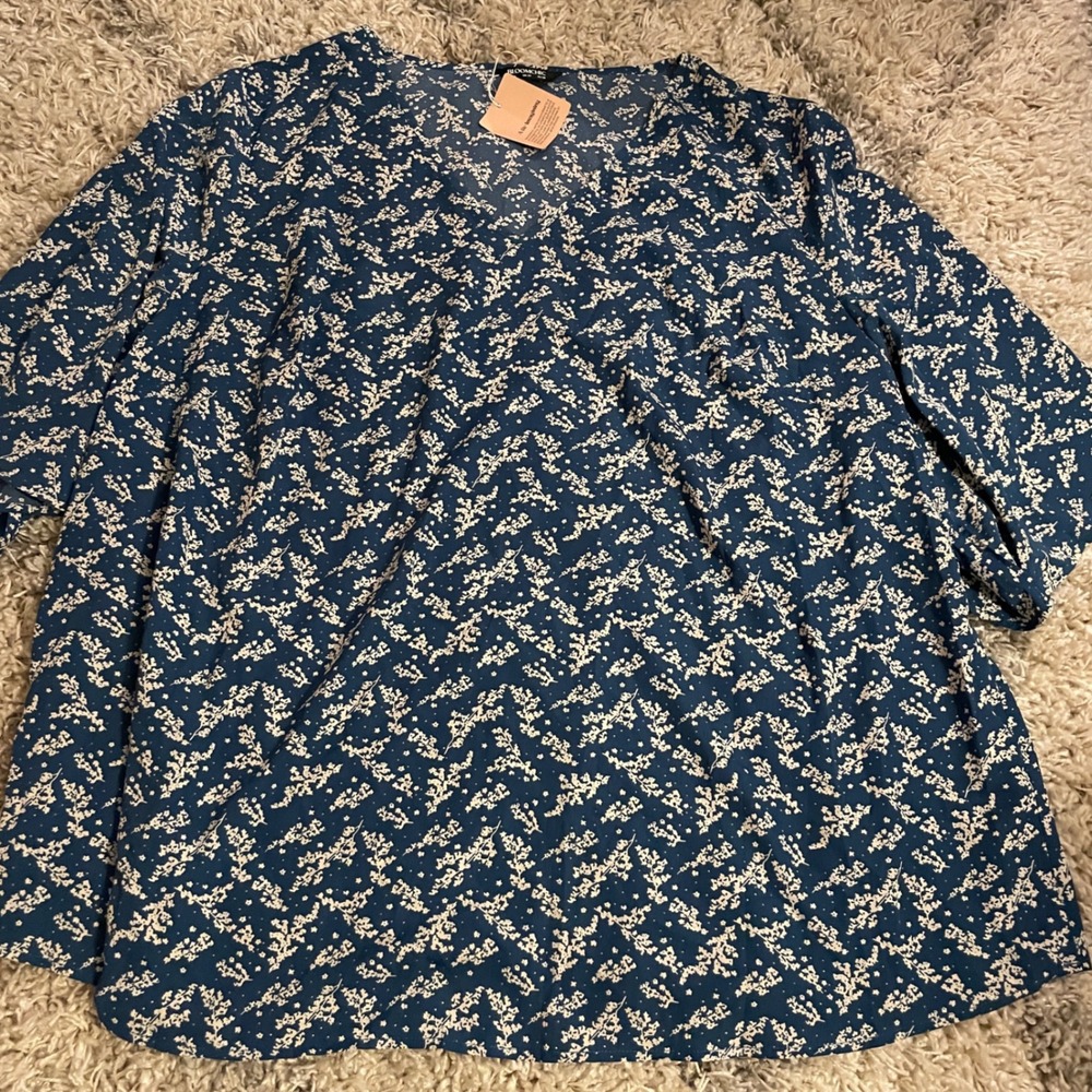 BLOOMCHIC Navy‎ Floral Print 3/4 Sleeve Tunic Top Plus Size 28